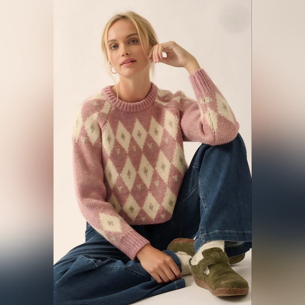 Promesa Pink and Cream Argyle Sweater